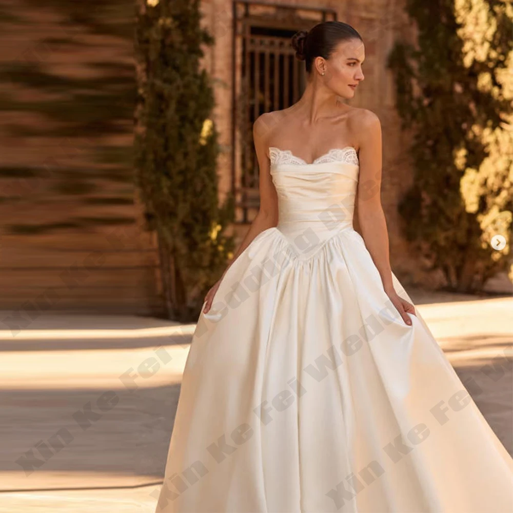 Gorgeous Women's Ivory Bridal Dress Satin Detachable Shawl Two Piece Set A-line Princess Ball Wedding Dress Customized Bride Dre