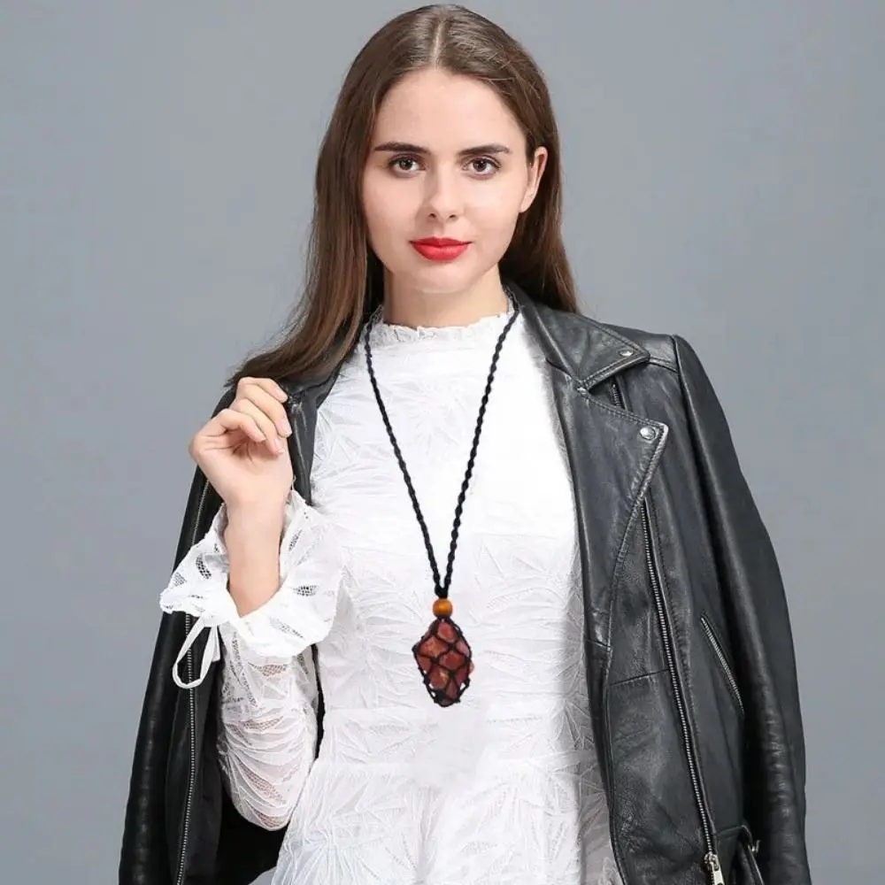 Adjustable Net Bag Braided Necklace Retro style Durable Net bag necklace fashion Exquisite Crystal Stone Pendant Necklace Men
