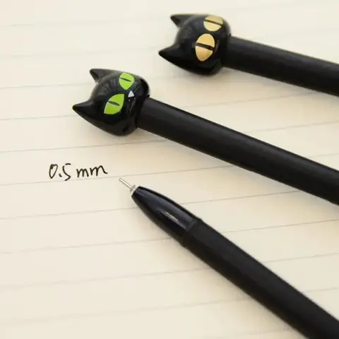Penna gel per bambola gatto nero dagli occhi grandi da 4 pezzi. Premio penna gel nera da 0,5 mm