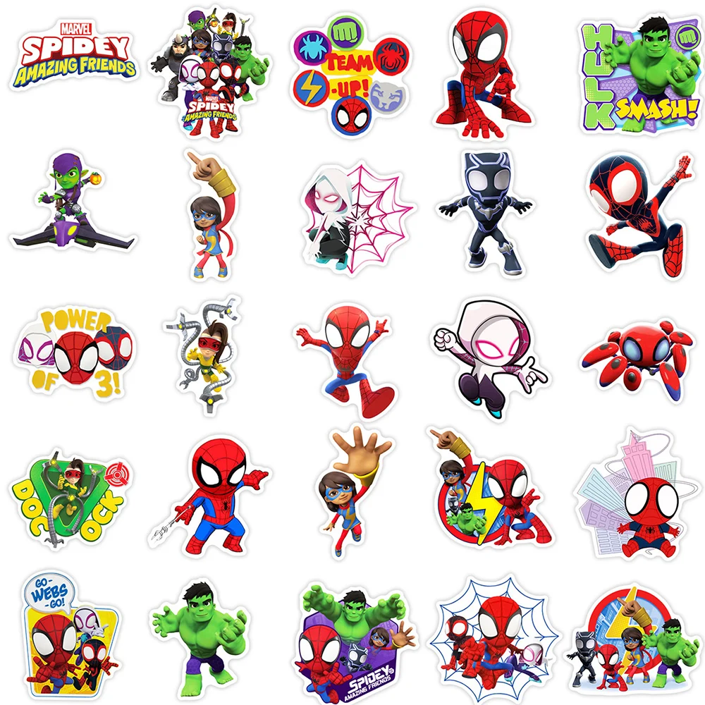 Disney-Amazing Friends Graffiti Decalques, Homem Aranha Adesivo, DIY, decalques divertidos, apto para guitarra, laptop, bagagem, skate, presentes do garoto, 10 pcs, 30 pcs, 50pcs