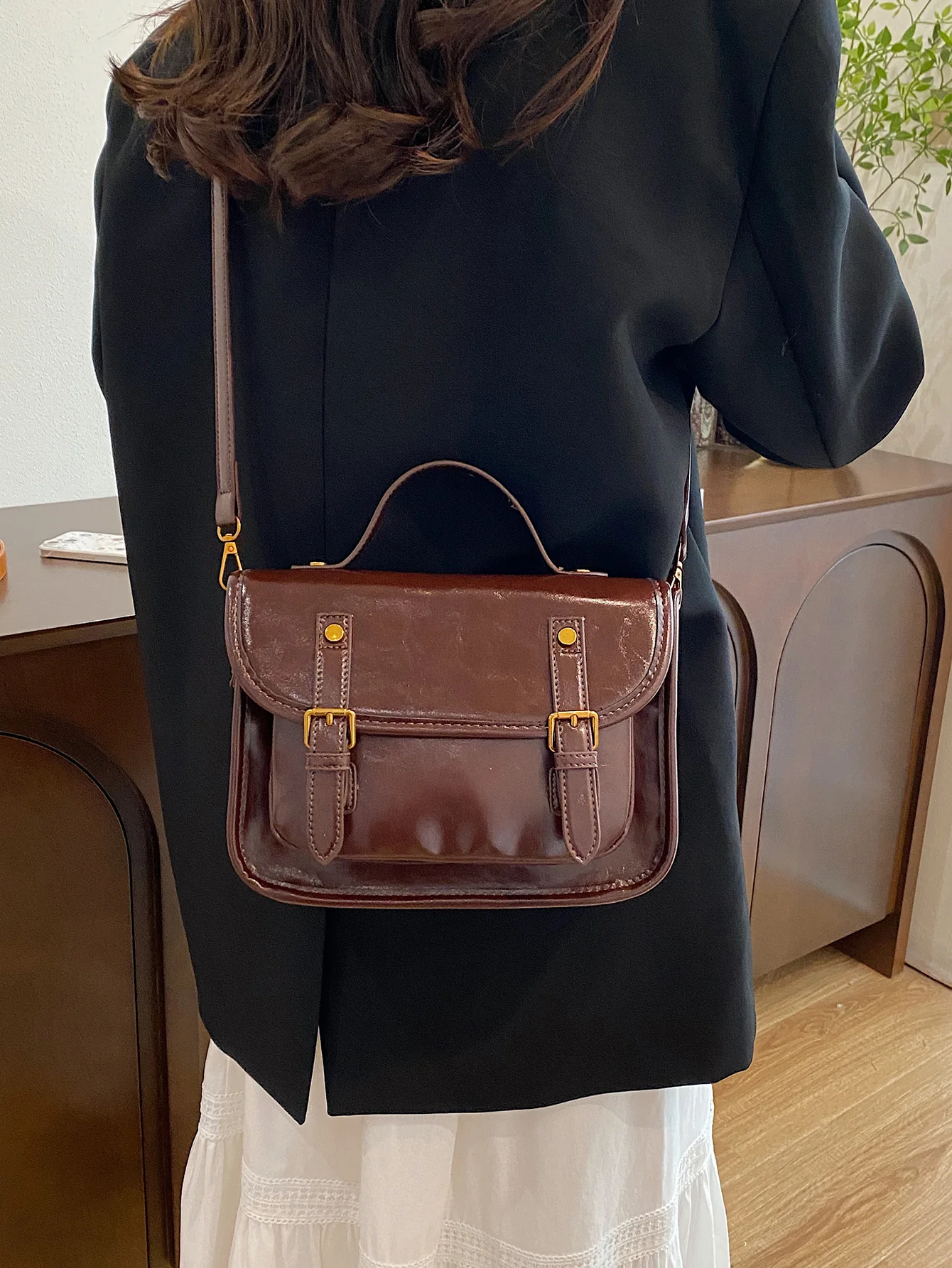 

Fashion New Retro Dark Brown Handbag with Handle Large Capacity Women's Shoulder Bag Daily Work Travel Shopping Handbag