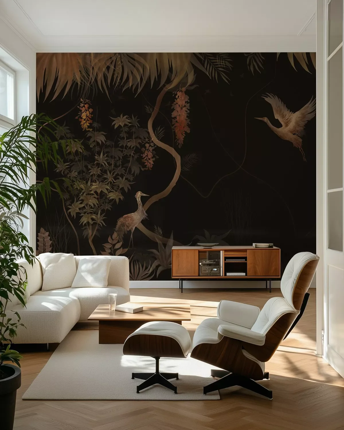 Customized mural hand-painted tree vine flower fluff egret wallpaper home decoration living room bedroom children's room mural