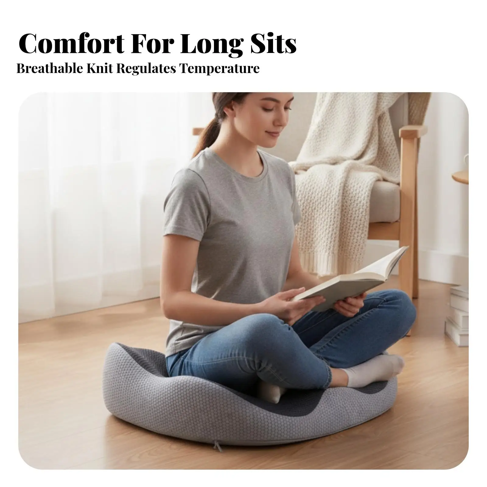 Contoured Meditation Seat Cushion Memory Foam Floor Pillow with Backrest for Ergonomic Sitting Cushion for Reading Corner