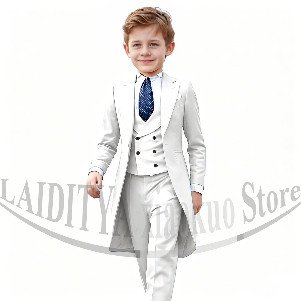Boys Long Tailcoat Three Piece Suit Fashion Peak Lapel Wear Kids Wedding Page Boy Formal Party Graduation Ceremony Outfit