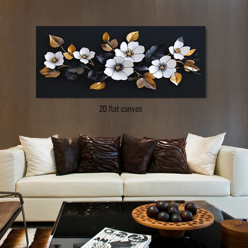 1 piece of decorative painting featuring metal-textured floral canvas, Nordic light luxury style, 2D flat