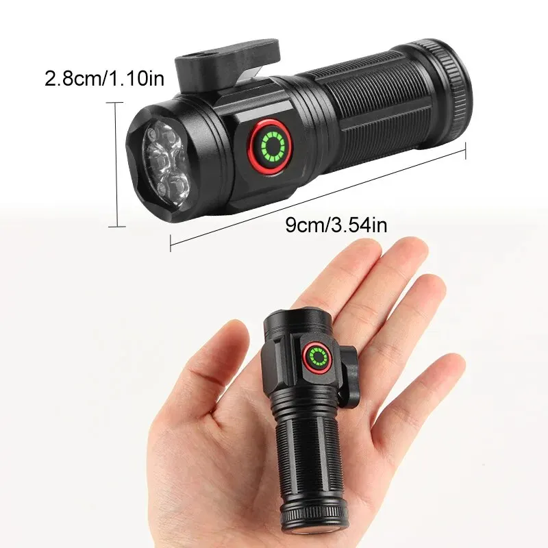 Powerful Mini EDC LED Flashlight 2000LM Super Bright Keychain Light USB Rechargeable Torch Camping Lantern with Power Indicator