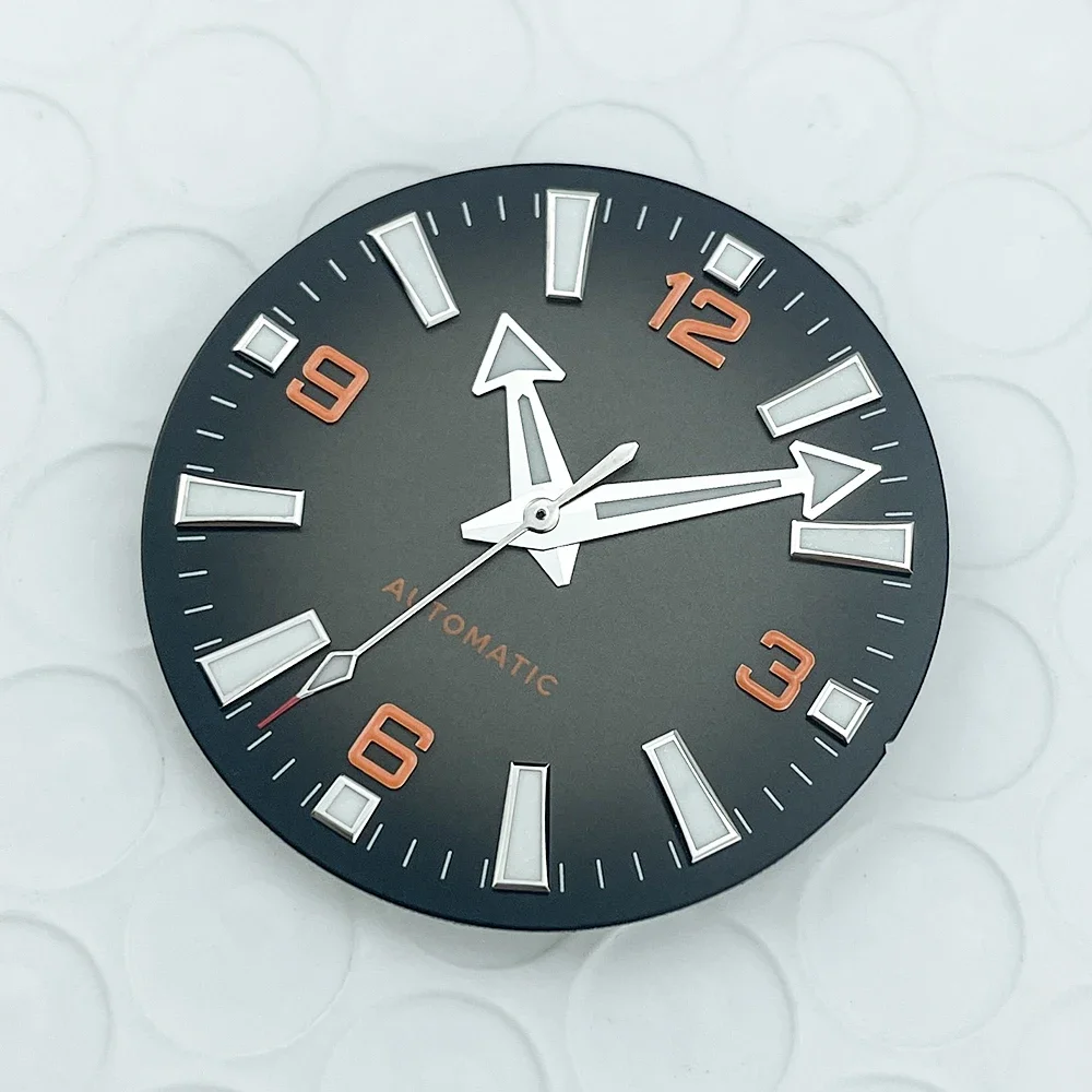 33mm Black Orange Gradient Sterile Watch Dial with BGW9 Lume Hands for NH38 NH35 Movement Planet Style Men’s Watch No Logo