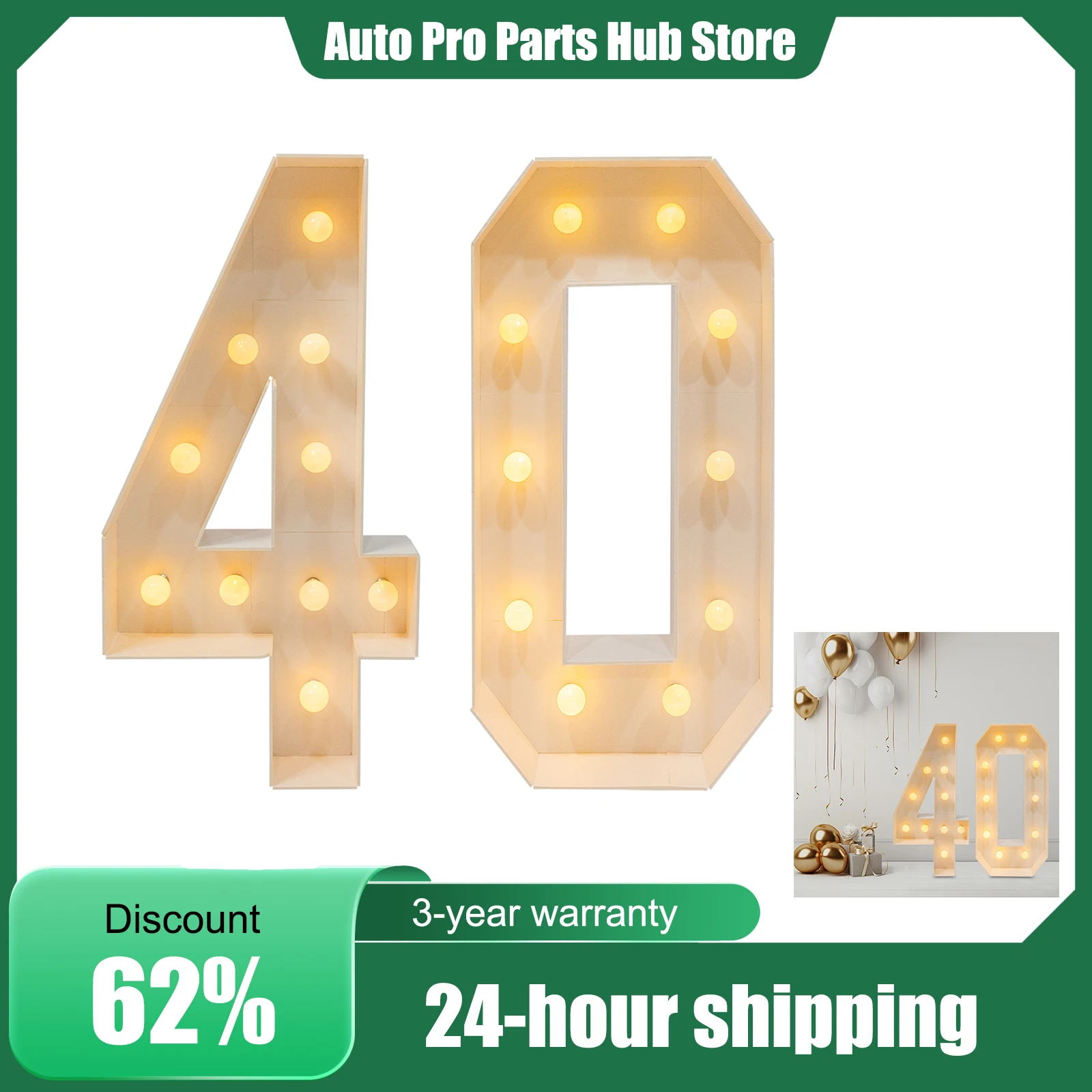 Numeri illuminati da 40, decorazione per anniversari della festa del 40° compleanno, lampadine a LED con bordo KT da pavimento