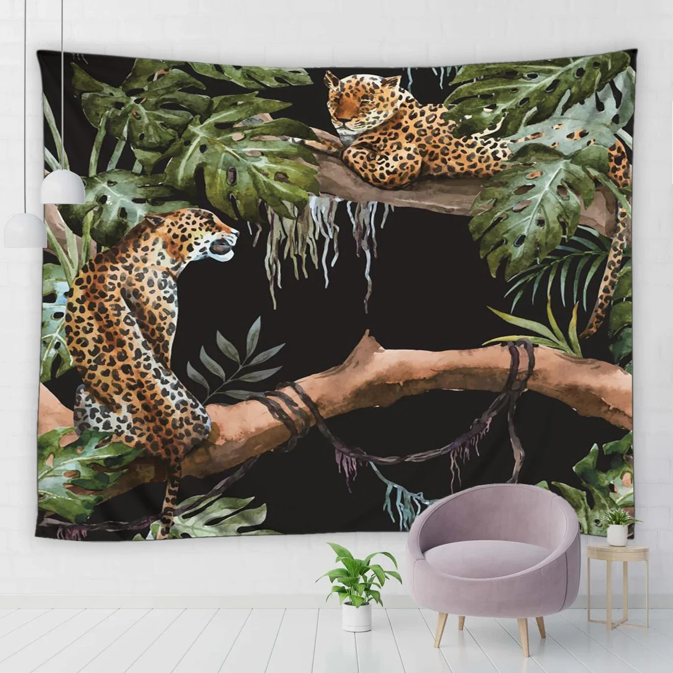 Tropical Animal Tapestry Hanging Wall Cartoon Leopard Zebra Palm Tree Leaf Pattern Wall Tapestry Polyester Fabric Home Decor