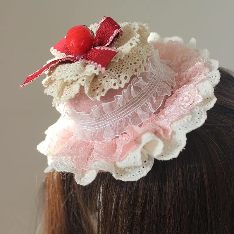 オリジナル手作りストロベリーファンタジア小物ピンクケーキシルクハットソフトガールロリータヘアバンド袖ペアクリップ