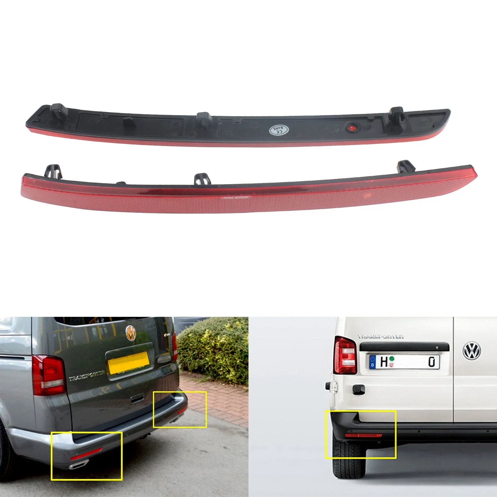 2x 275mm Red Lens Cover Body Part Rear Bumper Reflector For VW T5 T5.1 Transporter V Multivan Caravelle Facelifted 2012+