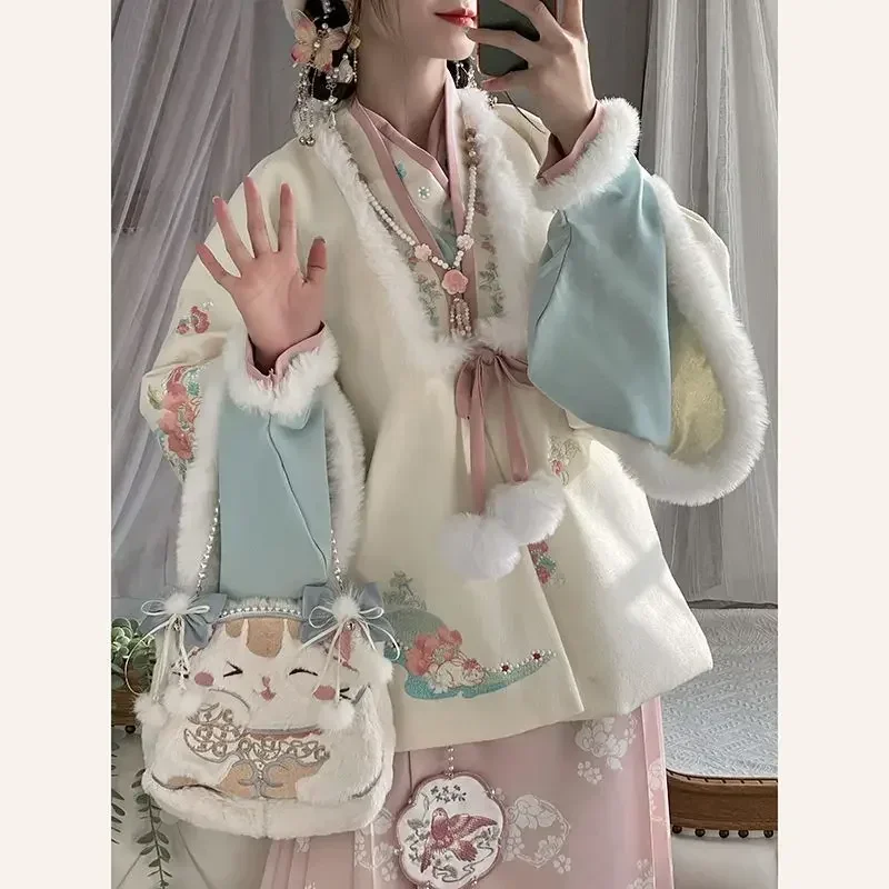 Chinese New Year, Dragon Year, Winter Hanfu, Ming Dynasty Pen Holder, Traditional Chinese Embroidery Hanfu Clothing, Plush Mamia