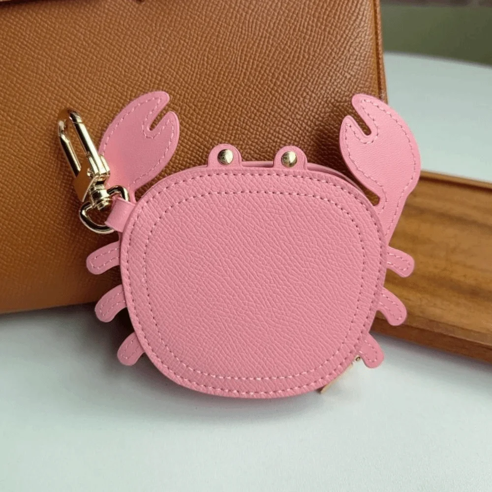 Caranguejo dos desenhos animados moeda bolsa chaveiro zíper bonito caranguejo couro do plutônio pingente mochila cabide pequena bolsa fone de ouvido saco feminino