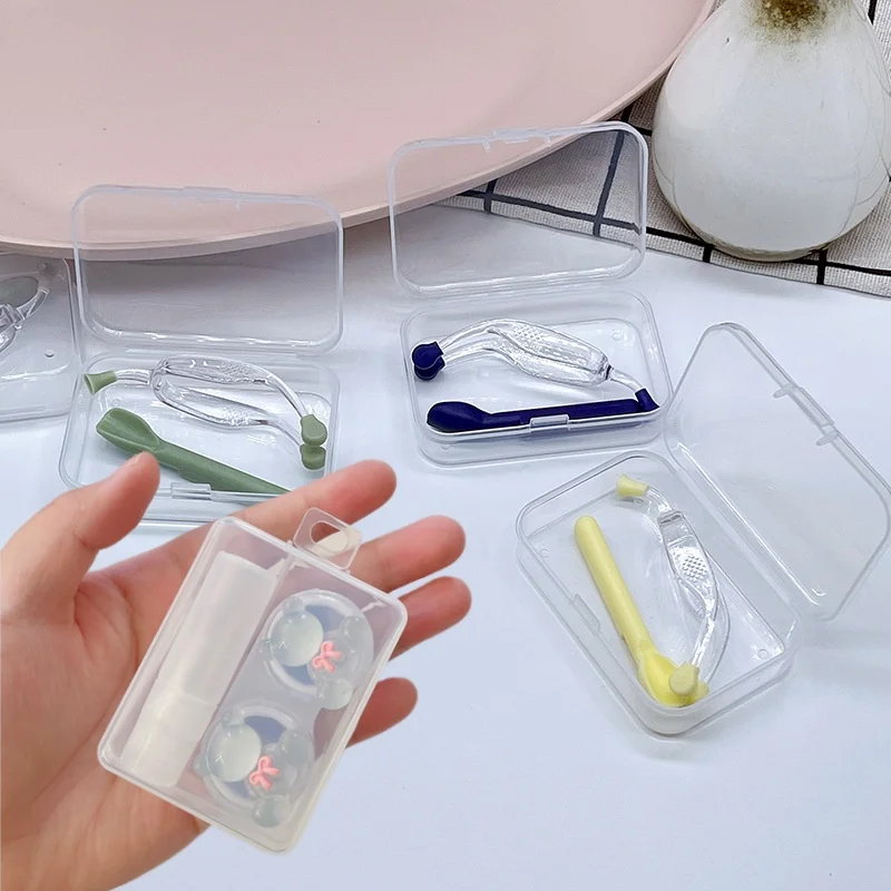 Contact Lens Box and Tweezers Crystal Three-dimensional Bear PP Care Box Cute Contact Lens Companion Box with Tweezers Set