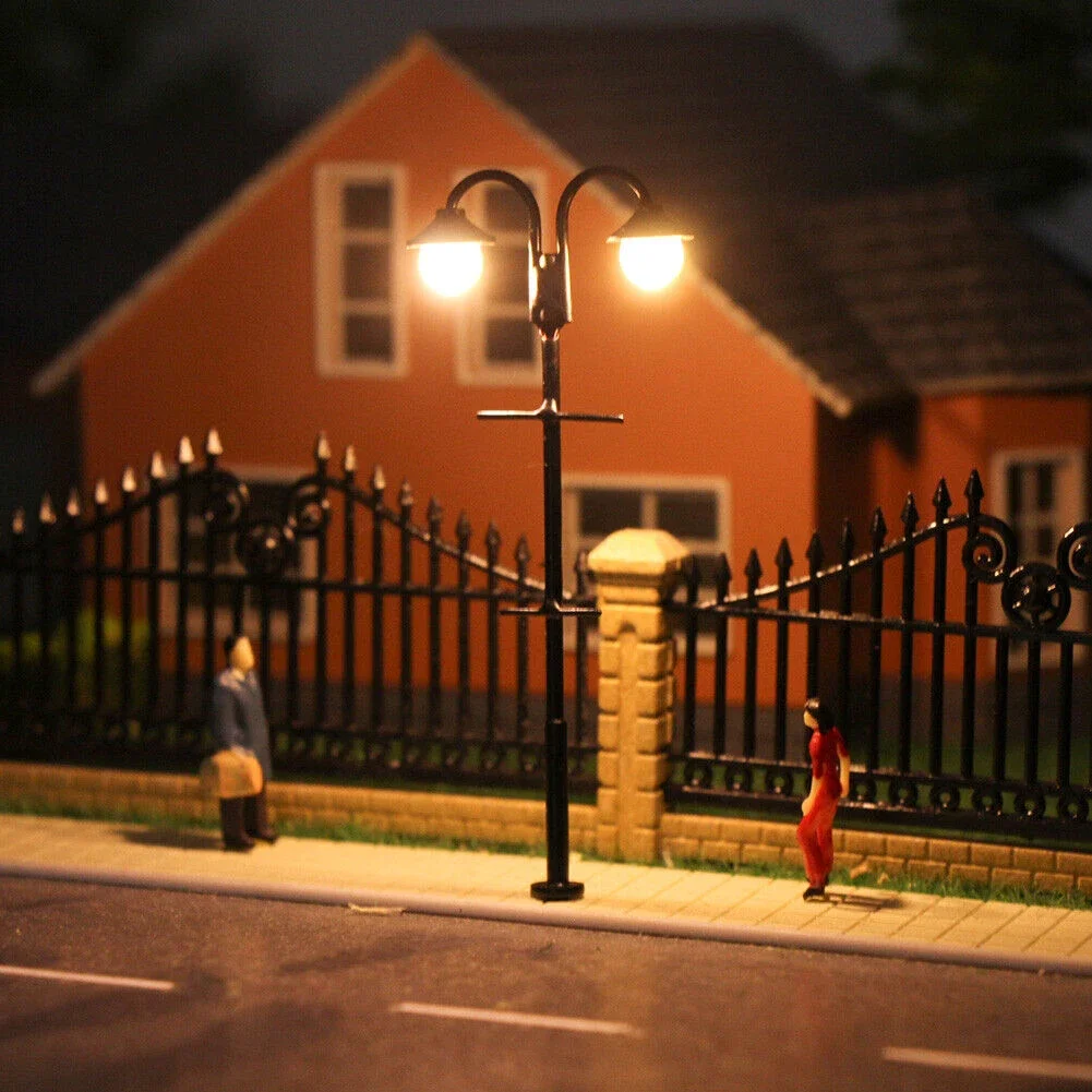 3Pcs 1:87 Track H0 LED Two Lights Parking Lanterns Lamp Lamps 65mm 3V Street Lamp Lighting Single Head Train Layout Toys