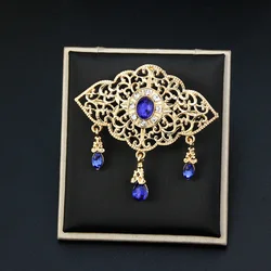 Sunspicems Chic Gold Color Crystal Brooch For Women Morocco Caftan Collar Brooch Pins Flower Arabesque Bridal Wedding Jewelry