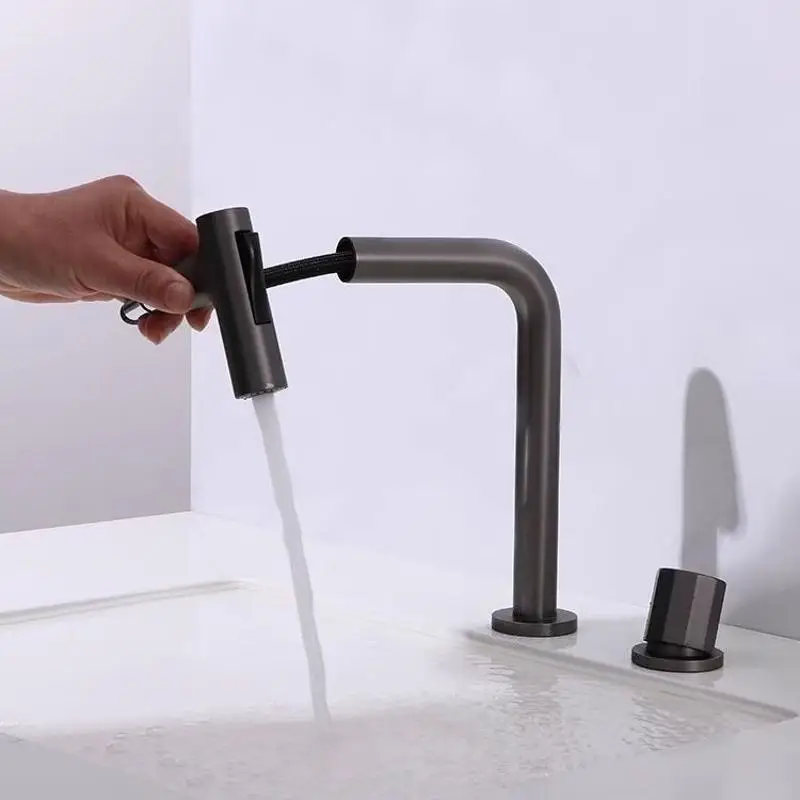 

Pull Out Basin Faucet Single Handle Dual Holes Hot And Cold Mixed Faucet Split Faucet BathrooWashbasin 360 Degree Rotating Tap