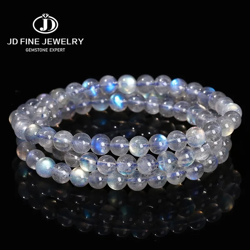 JD 7A Top Natural Blue Light Gray Moonstone Small Bead 3 Layer Strand Bracelets Women Men Charm Labradorite Handmade Bangles