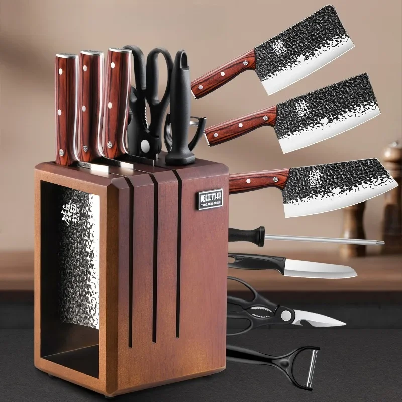 High-end ancient sandalwood precision forging kitchen knife set, professional chef knife  Bone cutting knife kitchen accessories