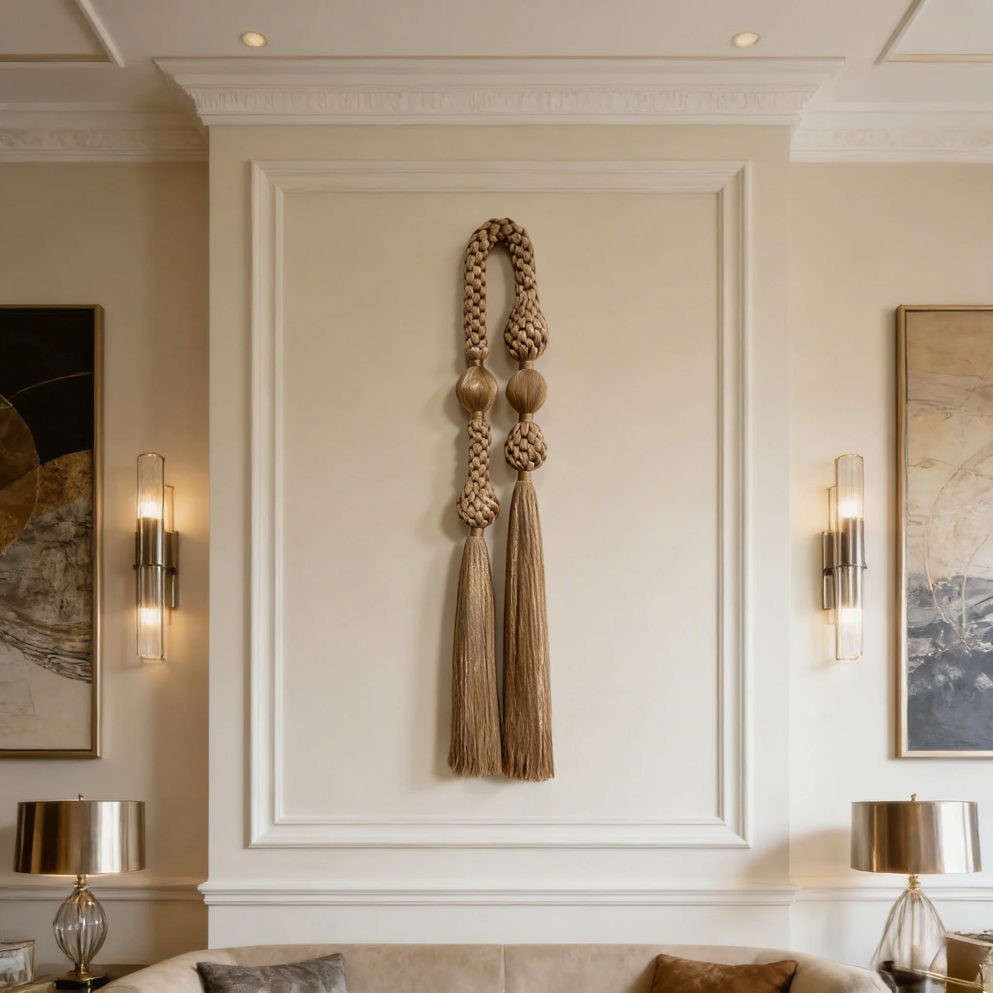 Handmade Woven Large Tassel Wall Hanging Luxury Style Wall Decor Living Room Entrance Hotel Soft Furnishing Pendant