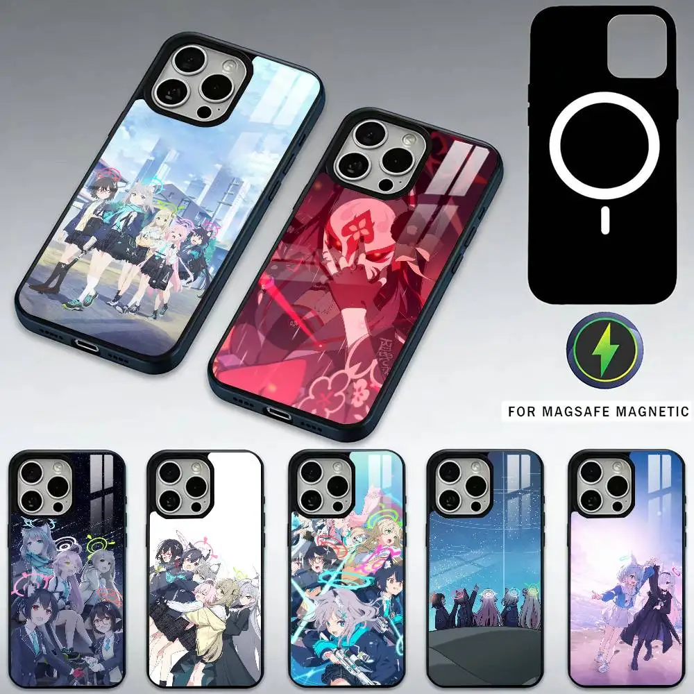 

B-Blue Archive Anime The Animation Phone Case For iPhone17,16,15,14,13,12,11 Plus,Pro Max Magnetic For Magsafe Wireles Charging