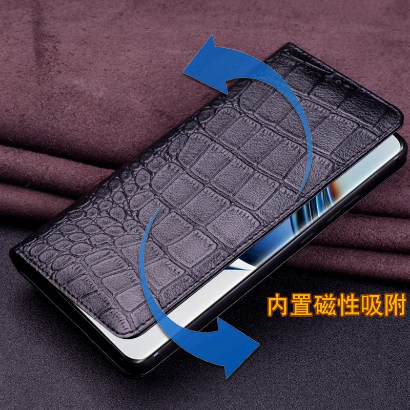 Wobiloo Luxury Real Cowhide Genuine Leather Flip Phone Cases For Oppo Realme 11 Realme11 Pro Hell Full Cover Pocket Bag Case