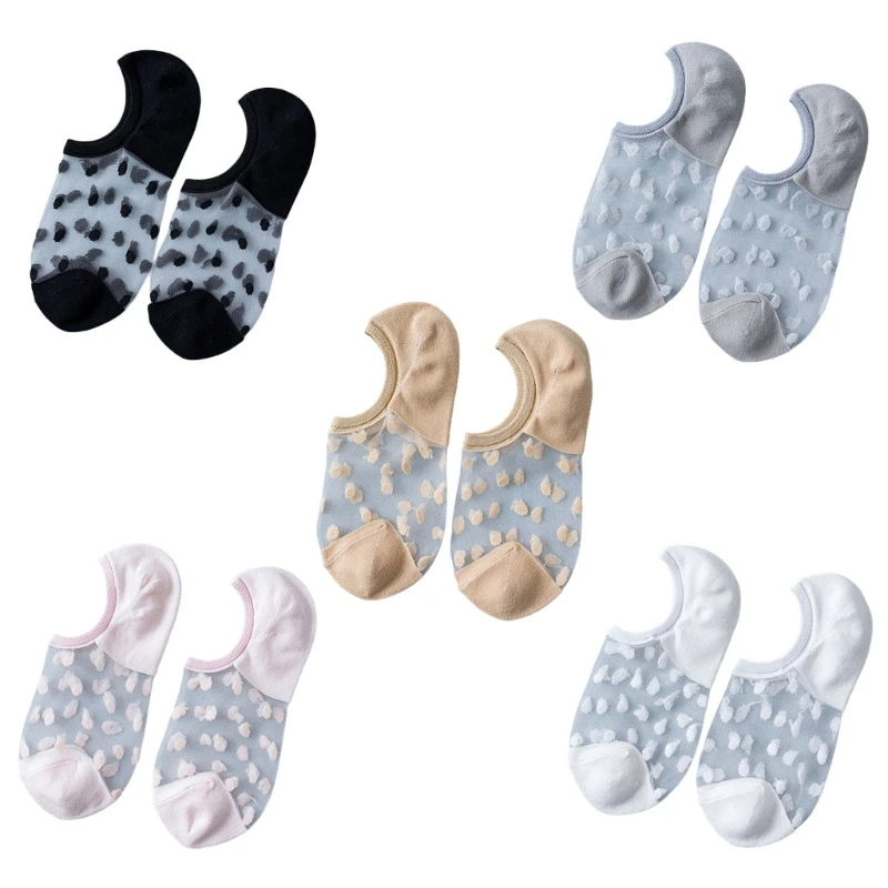 Frauen Low Cut Sommer ultra dünne schiere kurze Boots socken Vintage Polka Dot Print transparente Mesh Mode unsichtbare Socken