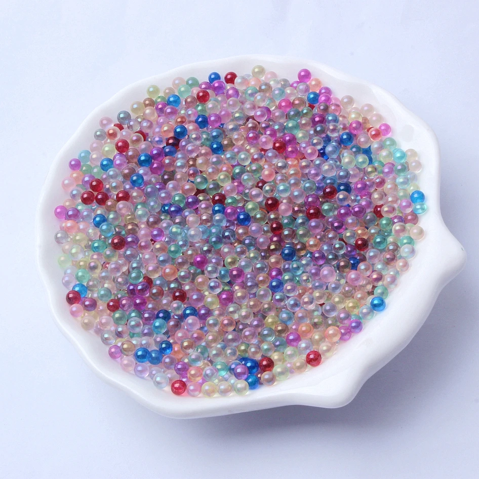 

Round Glass Aurora Beads 3-3.5mm 450g Glue On Nail Charms Crystal Transparent Stones Nails Supplies For Professionnals