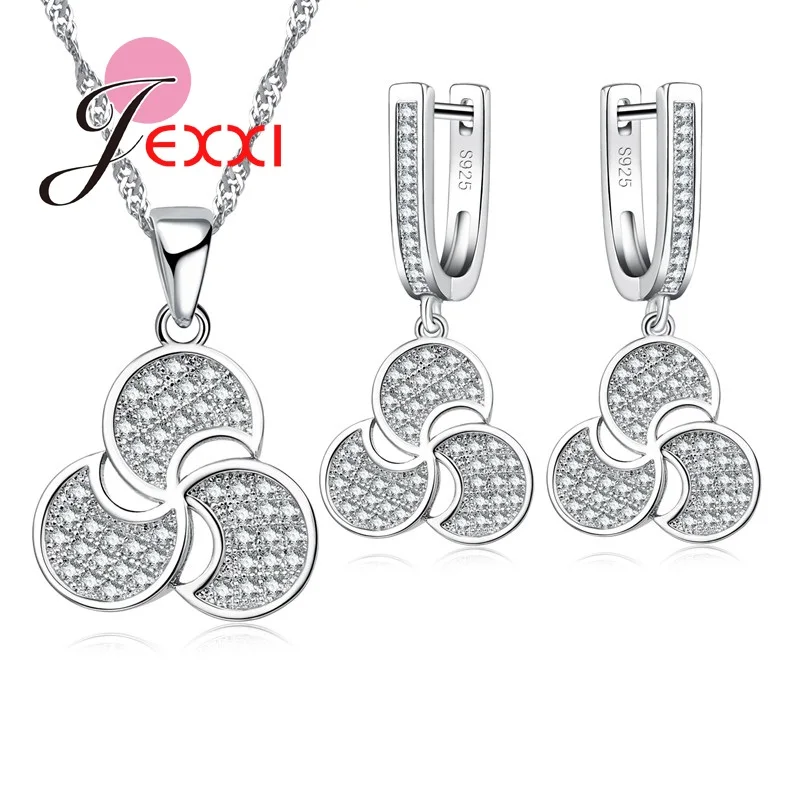 

925 Sterling Silver Jewelry Sets Include Crystal Necklace Pendant Chain Earrings for Women Set Clover Wedding