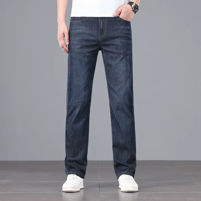

High Waist Straight Loose Fit Summer Jeans for Men Thin Denim Blue Jean Pants Regular Style Male 2026