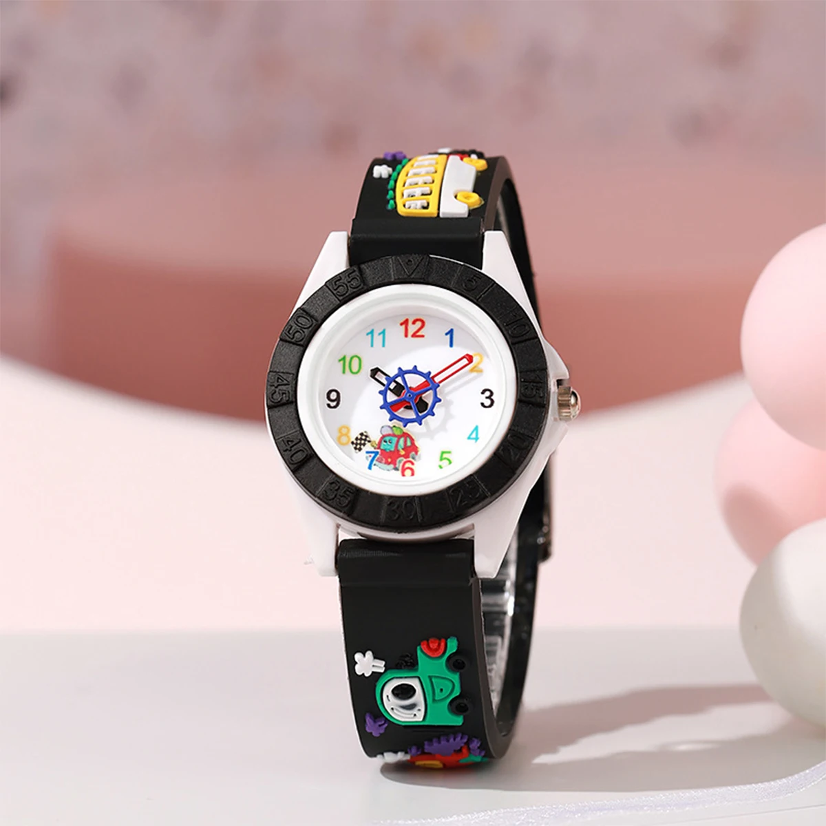 1pc/2pcs-Fun Cartoon Car-Themed Kids' Watch - Cute Quartz Analog With Pvc Strap For Boys & Girls, Perfect Gift，Christmas present