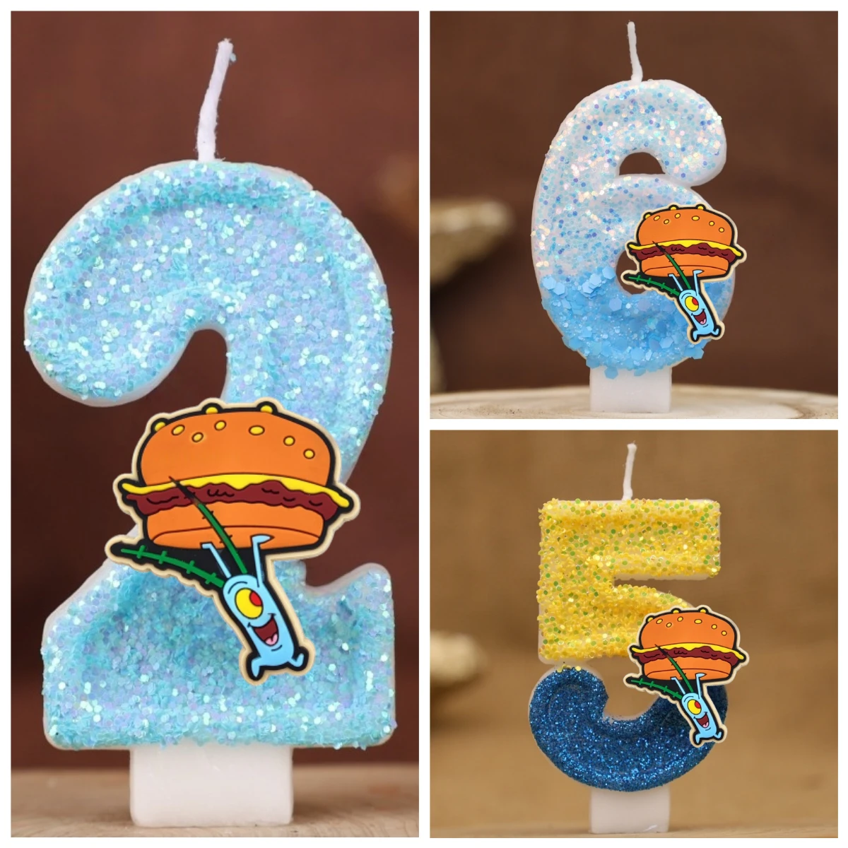 Cute Spongebob Candle Number 0-9 Kids Birthday Cake Decoration Supplies Cute Cartoon Anime Party Accessories Supplies