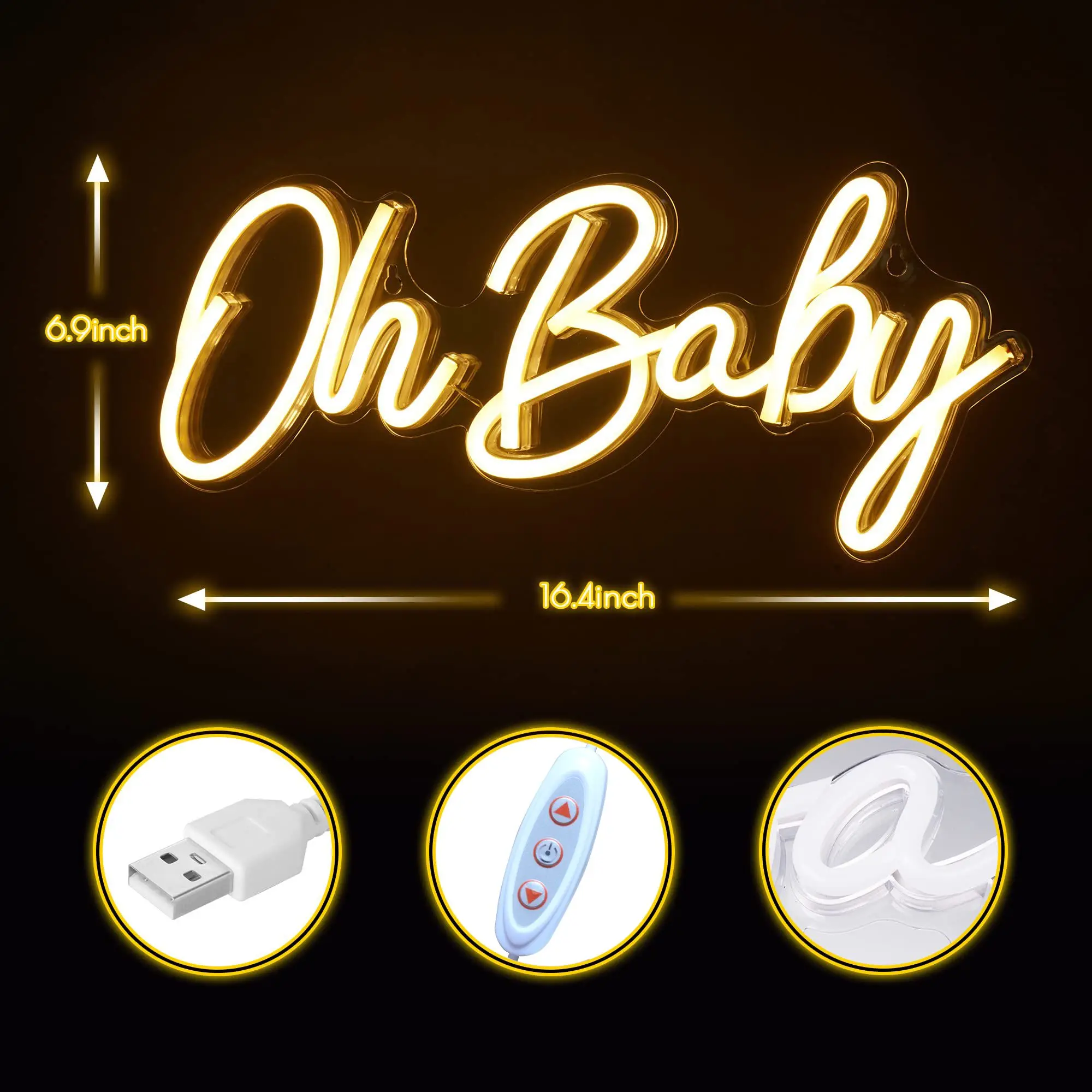 Oh Baby Neon Sign USB Dimmable LEDNeon Light for Baby Shower Gender Reveal Party Decor Nursery Bedroom Wall Art Wedding Backdrop