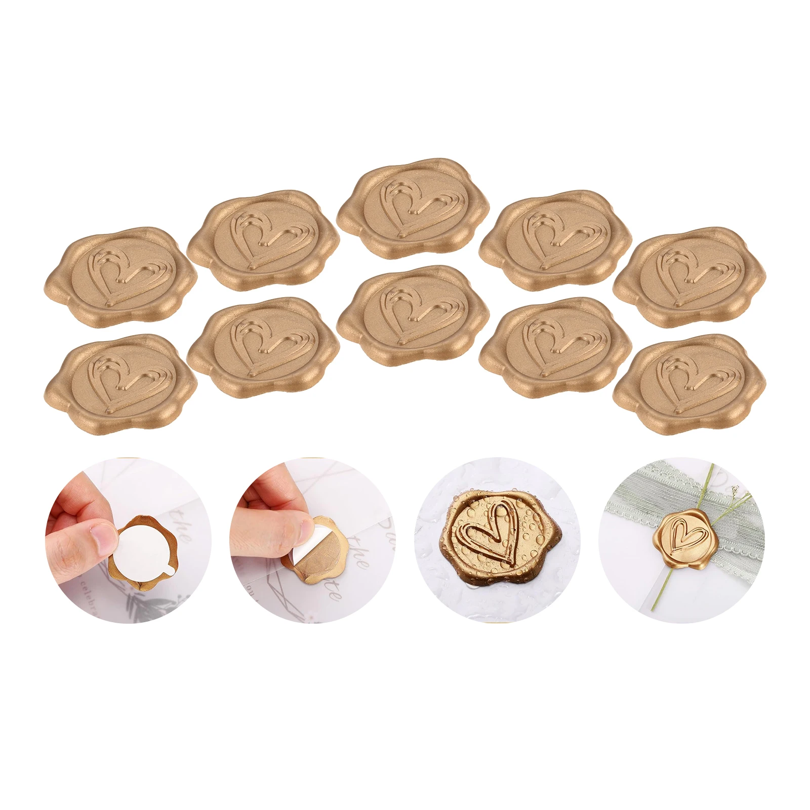 

50pcs Self-Adhesive Invitation Wax Seal Stickers Brown Heart Pattern 33.4x32.8mm for Christmas /Wedding Stickers, Table Cards