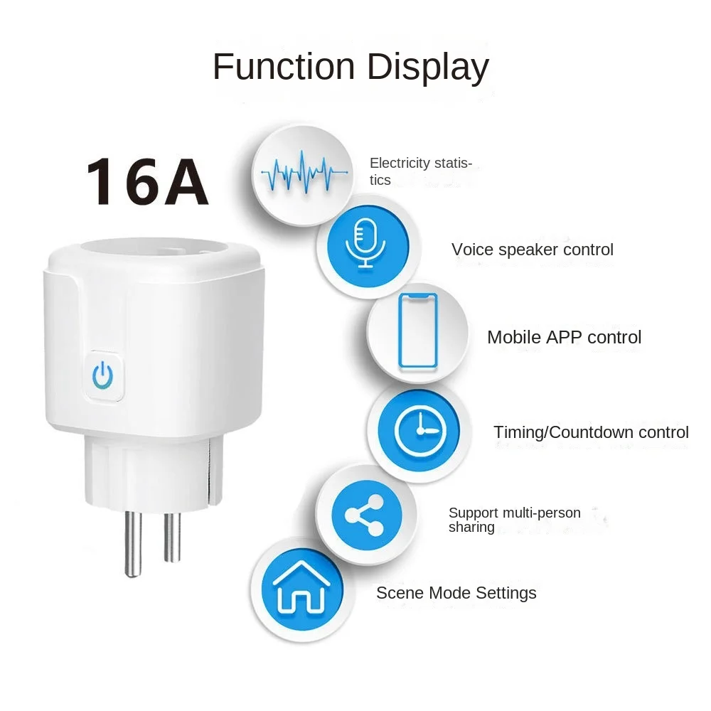 Home Tuya Wifi Smart Socket European Standard Plug 16A with Metering Function Remote Control Support Alexa Google Home