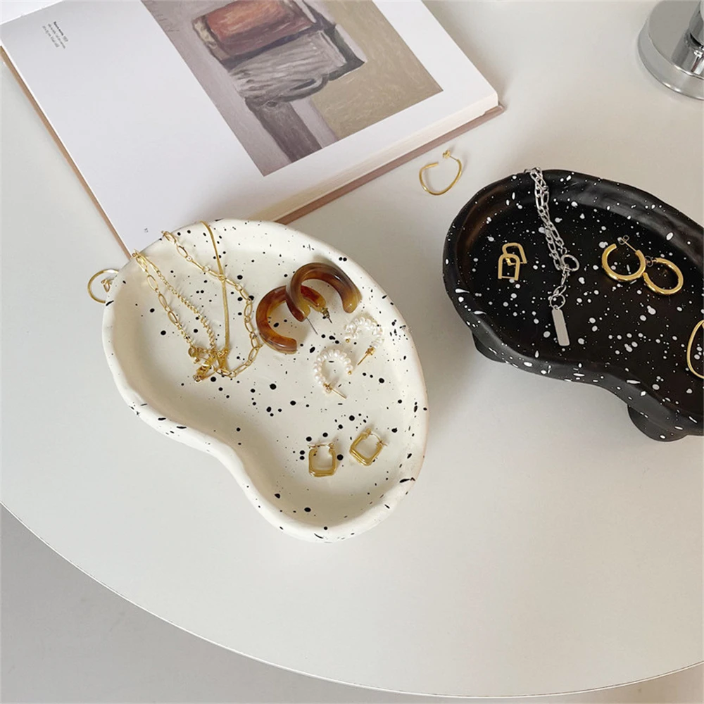 Resin Jewelry Display Plate Necklace Ring Earrings Display Tray Ink Dots Irregular Storage Tray Home Decoration Key Organizer