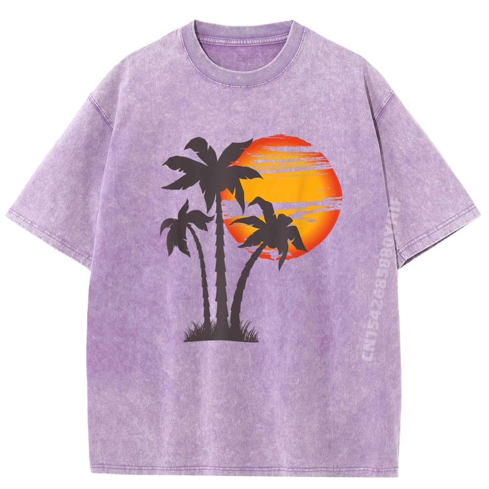 

Футболки с рисунком Palm Tree Beach Ocean Vacation Sunset Paradise, мужская одежда унисекс, предложения в стиле ретро, стираная Camisa