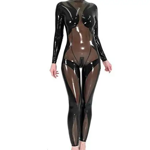 

New 100% Gummi Latex Rubber Catsuit Black sexy onesie cosplay party fashion color matching Size XS-XXL 0.4mm