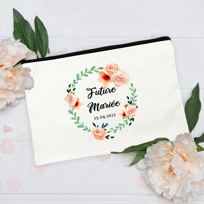 Future Mariée Personalized Custom Date Maid of Honor Bride Pouch Gifts Makeup Bags Bachelorette Wedding Party Toiletry Organizer