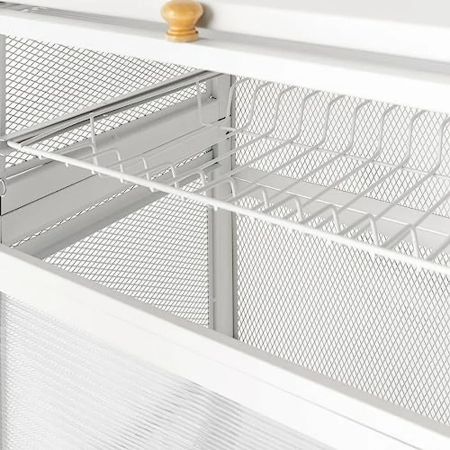 رف تجفيف الأطباق من 3 طبقات مع باب مغناطيسي قابل للطي منظم مطبخ من الفولاذ المقاوم للصدأ مع خطافات جانبية صينية سحب كونترتوب أبيض #4