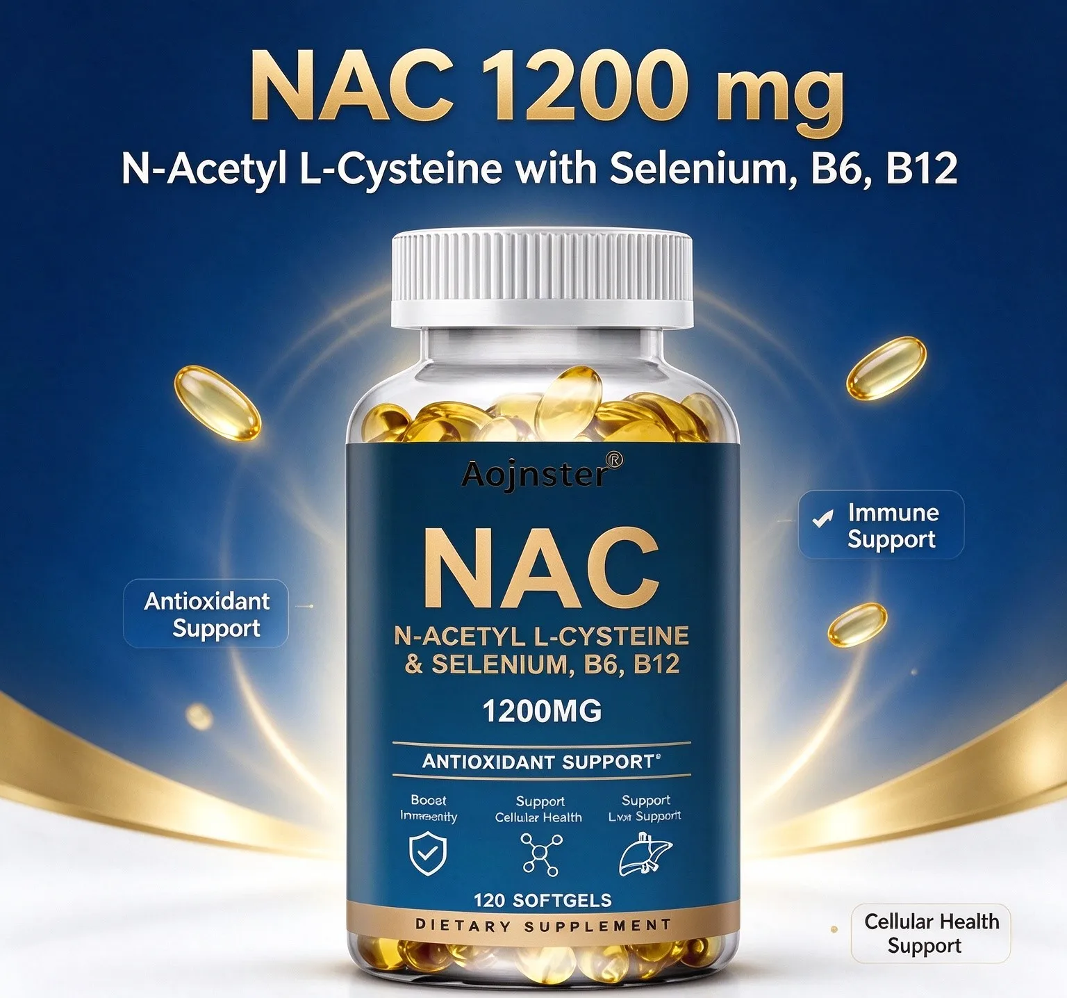 NAC 1200mg Softgels, with Selenium Vitamin B6 B12, Antioxidant & Immunity Support, Liver & Cellular Health Dietary Supplement
