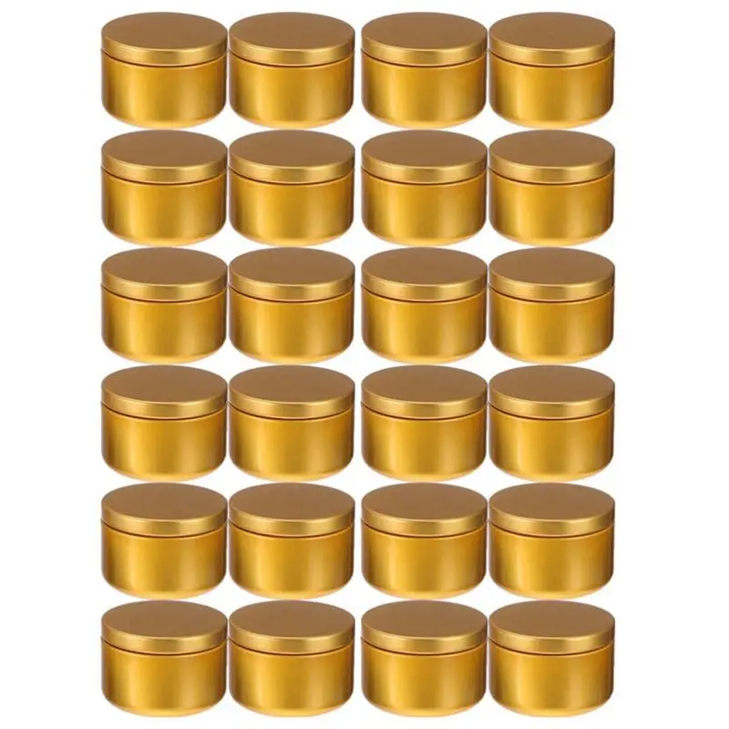 24 Pcs Candle Jar Decorative Labels Empty Storage Tins Candle Tin Can Candlestick Holders Round Tin Containers, B Easy Install-A
