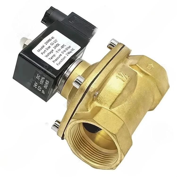 1 1/2'' 2W400-40 2 Way NC Brass Solenoid Valve for Water Air Oil FKM Diaphragm 12VDC 24VDC 24VAC 110VAC