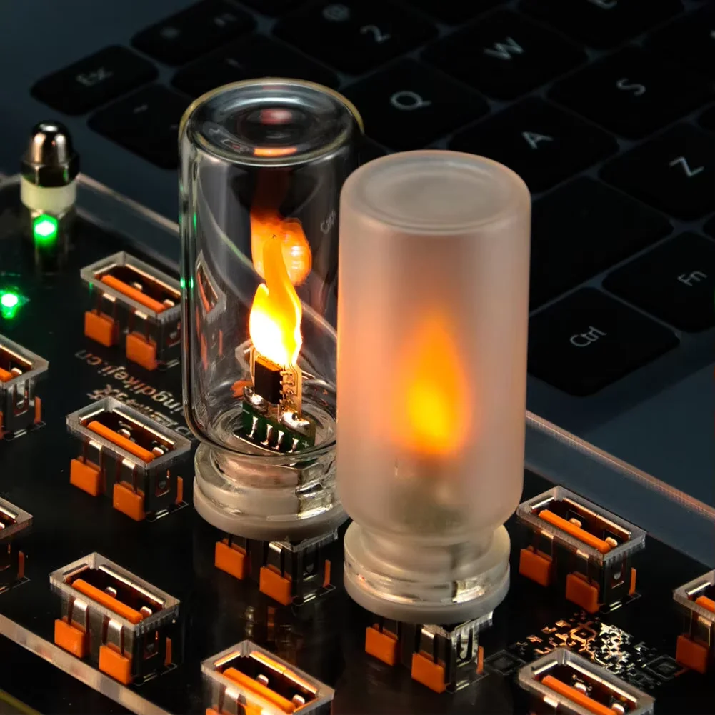 LED Simulated Flame Atmosphere Lamp Car Home Desktop USB Flame Candle Creative Night Light Lighting Decoration 5V Clear Glass