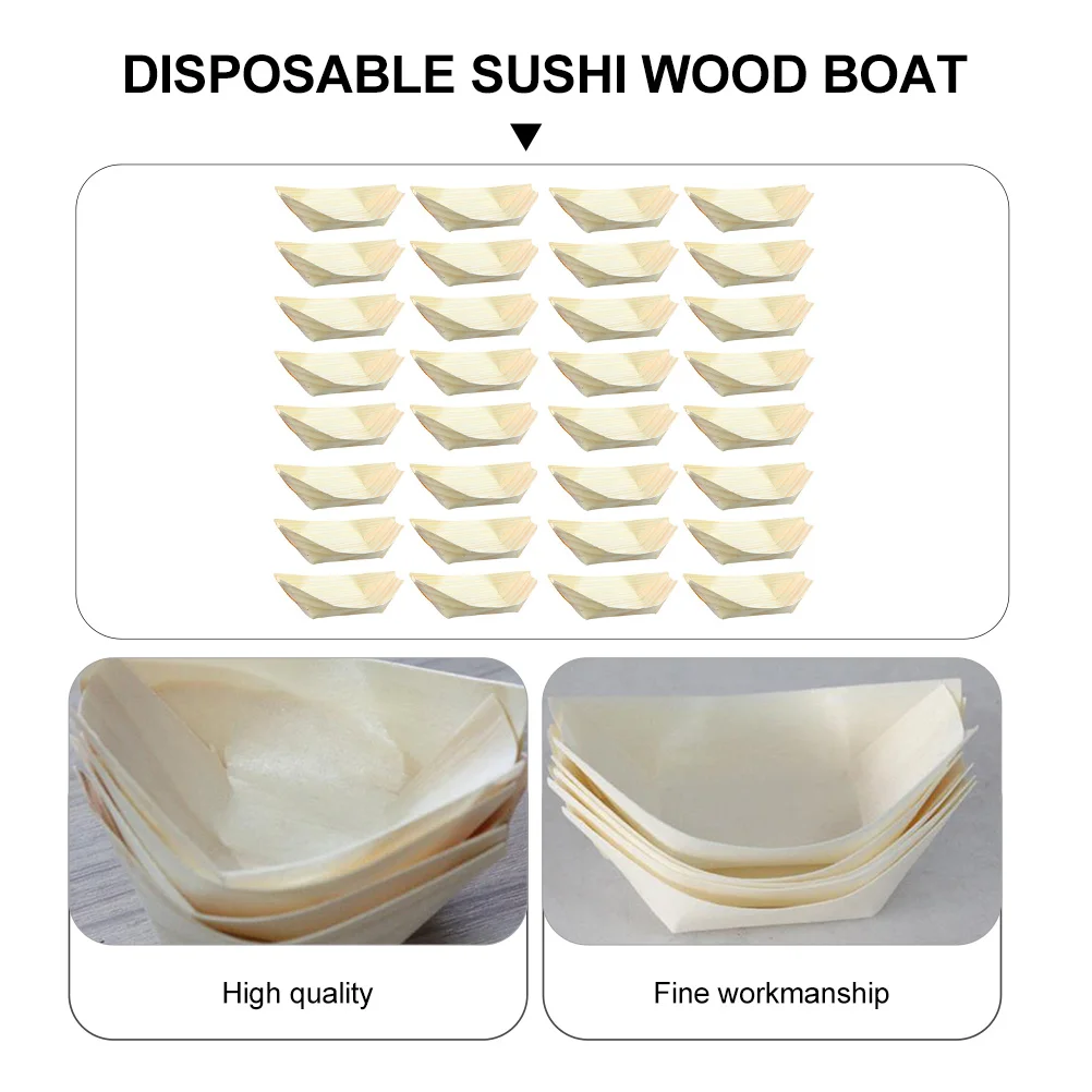 50 Pcs Sushi Kayak Desserts Boat Shape Snack Bowl Disposable Cutlery Ship Board Food Japanese Style Tableware Containers Wood