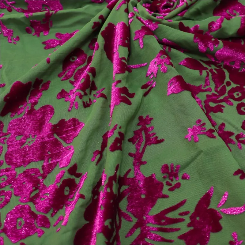 Woven brocade viscose velvet polyester-polyester semi-bright silk rotted flower and burnt fabric for nightdress cheongsam skirt