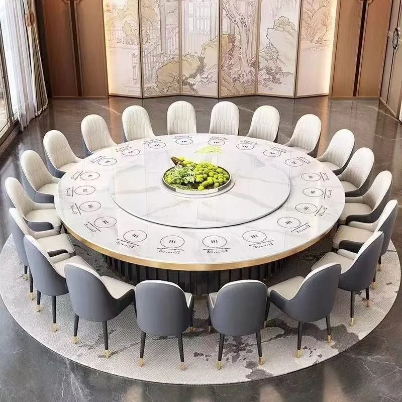 

Rock slab large round table hotel electric 15/20 people restaurant rotatable electromagnetic