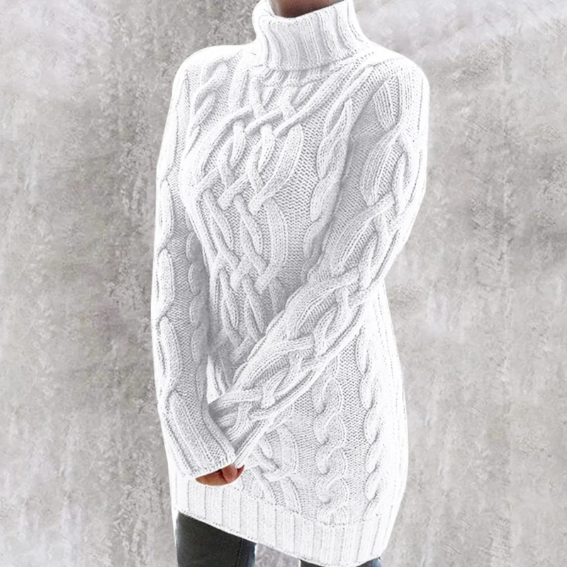 Winter Crochet Long Sweater Winter Women Thick Turtleneck Slim fit Sexy Knitted Dress Lady Dresses Autumn Twist Pollover