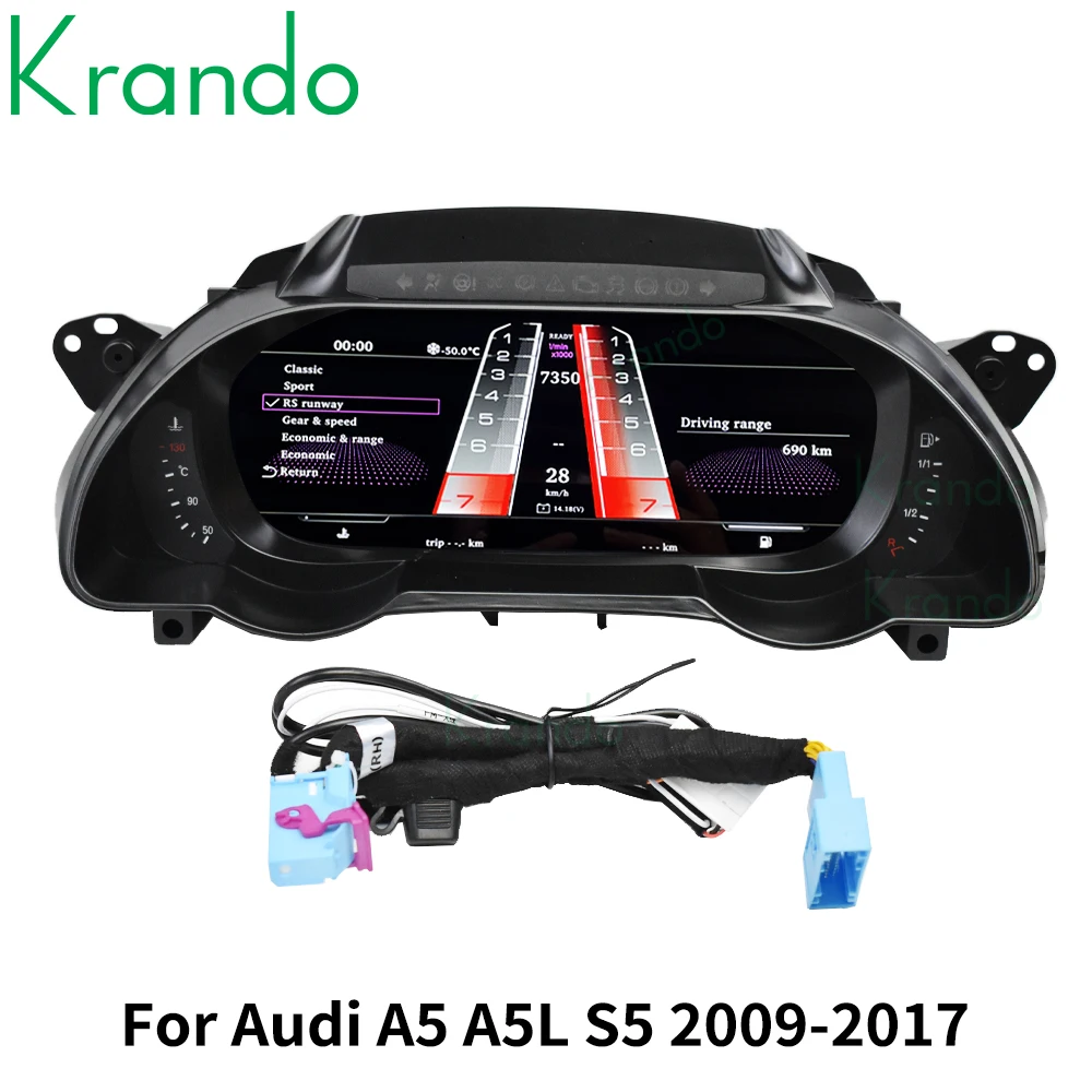 Krando 12.3\'\' Linux Car Digital Cluster Instrument CockPit Dla Audi Q5 SQ5 A5 S5 RS5 2008-2018 LCD Prędkościomierz Dashboard Player