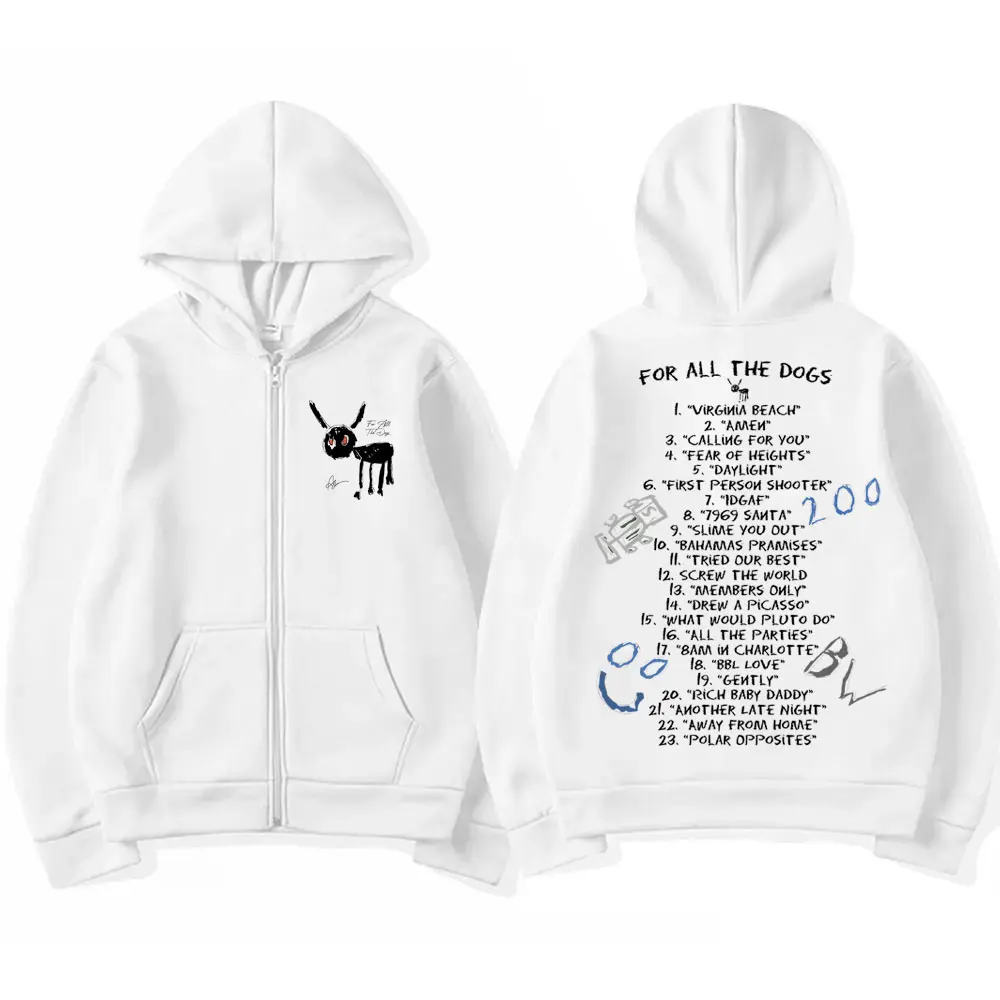 Drake for All The Dogs Music Album Graphic Zipper Hoodie Men's Fashion Casual Zip Sweatshirt Men Hip Hop Oversized Zip Up Jacket